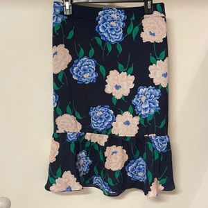 Ann Taylor mermaid skirt size 16 blue base with dusty pink flowers.